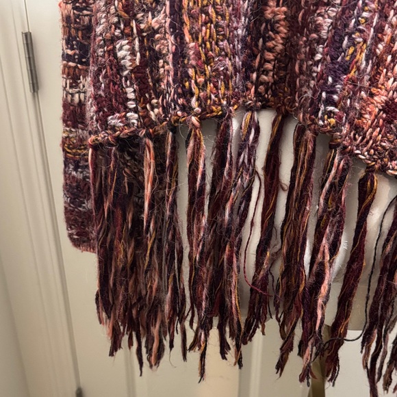 Free People Knit Alpaca & Wool  Burgundy Fringed Cardigan, Sz Medium - Picture 12 of 16